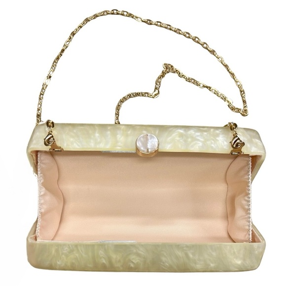 Vintage Mother of Pearl Acrylic Clutch with Gold Chain - Picture 7 of 10